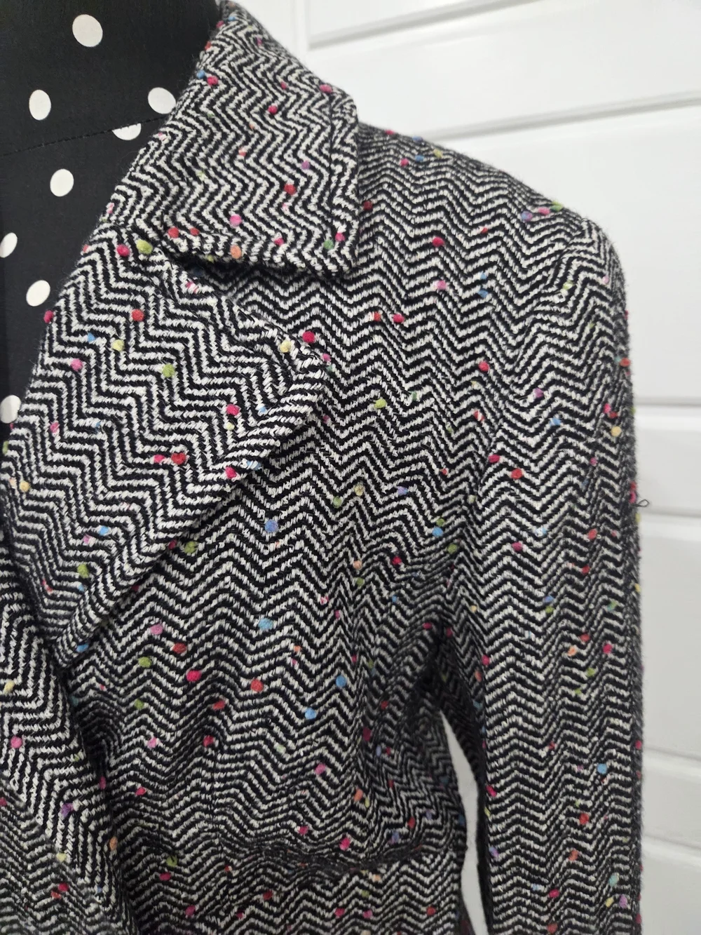 Worth Women's Vintage Black & White Chevron Tweed Double-Breasted Blazer Size M